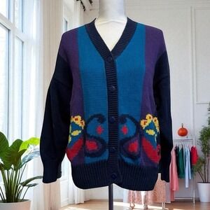 Vintage‎ Field Gear Cardigan Sweater S Colorful Knit Pattern 90s Retro